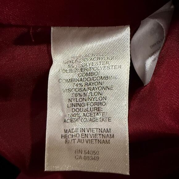 Anne Klein Burgundy Tweed Blazer Jacket Black Velvet Collar Women 6 Fall Office - Picture 6 of 8